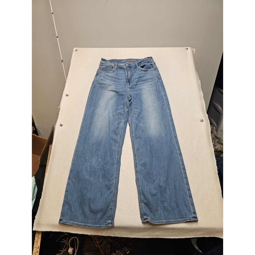American Eagle Super High-Rise Baggy Wide Leg Jeans Medium Wash Stretch 12 Long